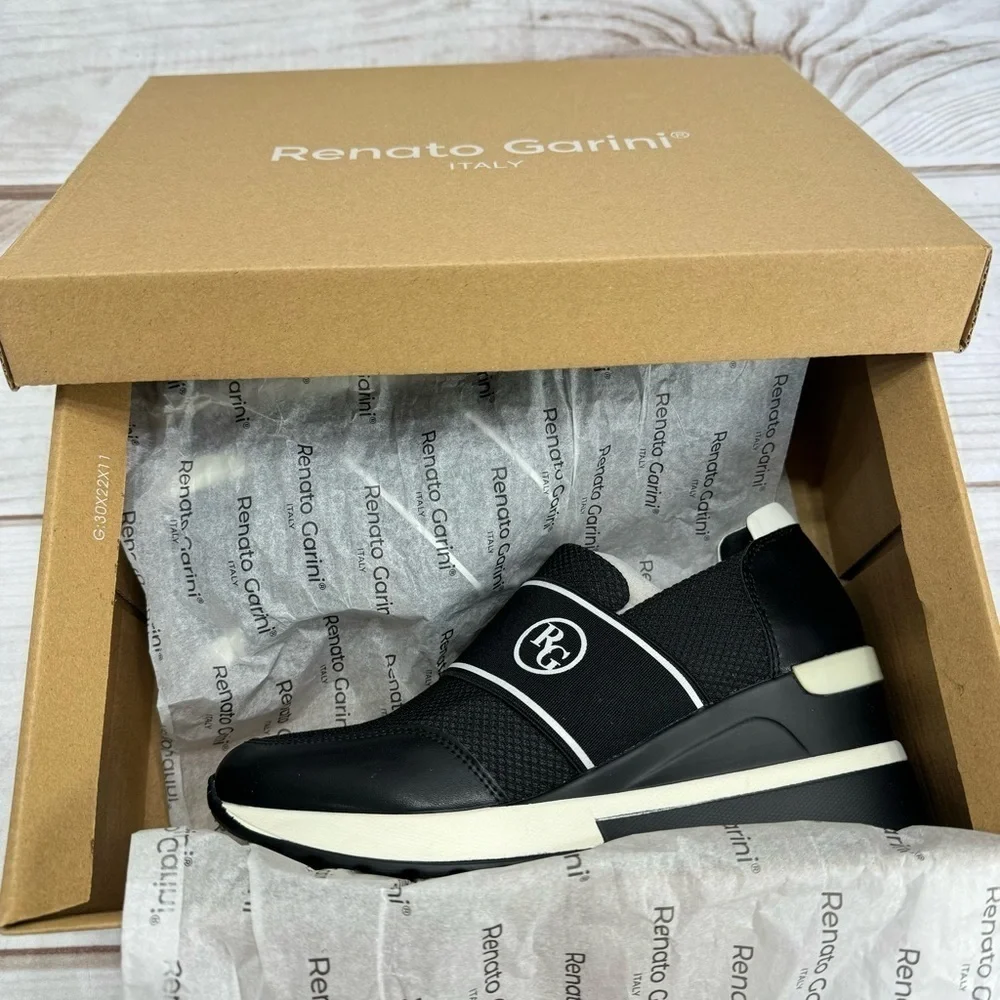 Renato Garini Italy Midnight Moon Black Wedge Slip On Sneakers Size 36/5.5 NEW